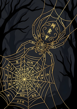 Golden Rune Spider Web Illustration