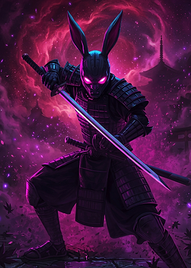 Neon Rabbit Samurai Warrior