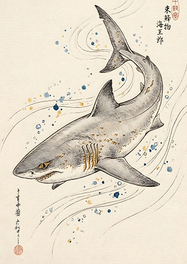 Japanese Ukiyo-e Style Shark Illustration
