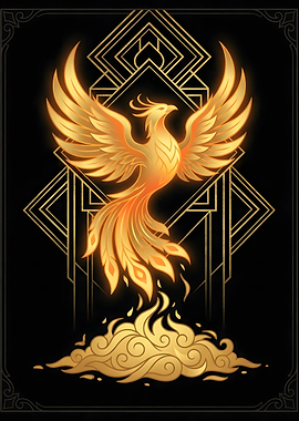 Golden Phoenix Rising from Fire