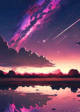 Vibrant Purple Sunset Over Lake