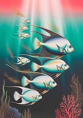 Elegant Angelfish Swimming in Deep Ocean