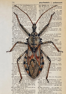 Wheel Bug Illustration on Dictionary Page