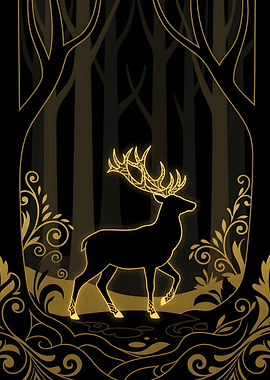 Golden Glowing Stag in Forest