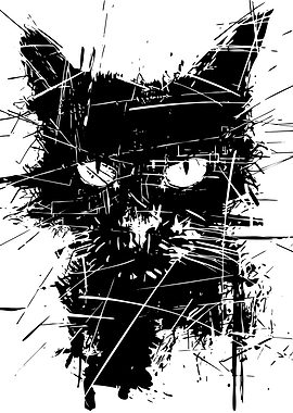 Abstract Black and White Cat Portrait
