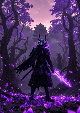 Samurai Warrior in Purple Forest