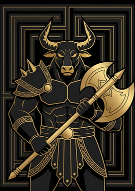 Golden Minotaur Warrior Illustration