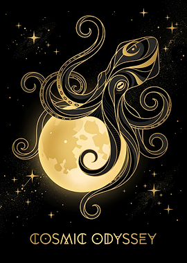 Cosmic Octopus Moon Art