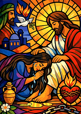 Stained Glass Jesus and Mary Magdalene