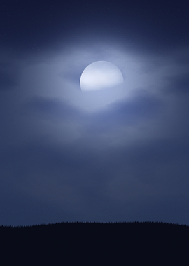 Moon Behind Clouds - Minimalist Full Moon Night Sky