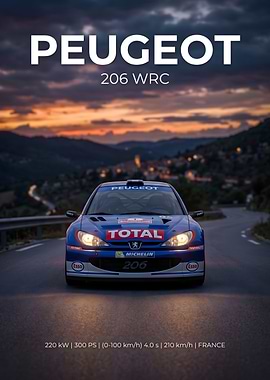 Peugeot 206 WRC Rally Car Poster