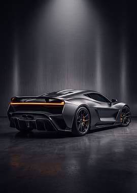 Sleek Matte Grey Supercar Rear View