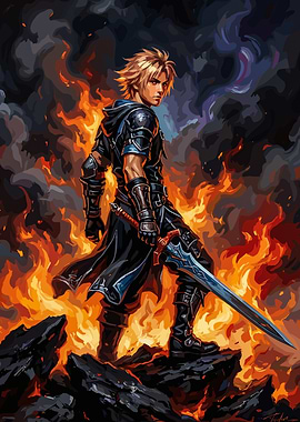 Warrior Standing Amidst Raging Fire