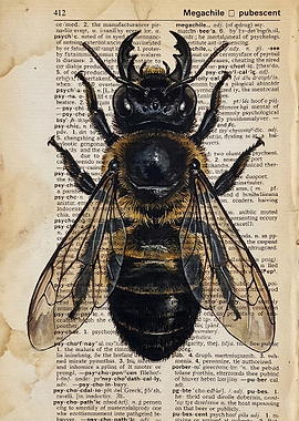 Vintage Dictionary Page Bee Illustration