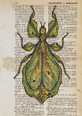 Leaf Insect Illustration on Dictionary Page