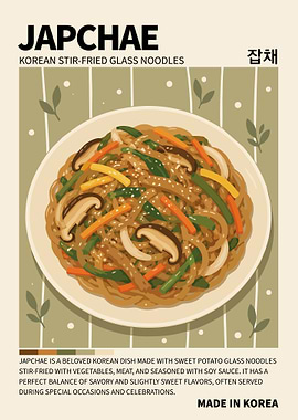 Japchae Poster – Korean Stir-Fried Glass Noodles Kitchen Wall Art