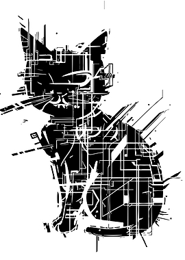 Abstract Glitch Art Cat Silhouette