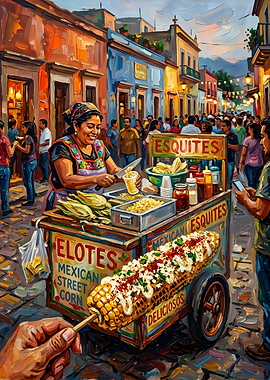 Mexican Street Corn Vendor Scene