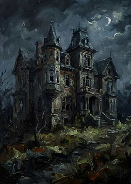 Haunted Victorian Mansion at Night