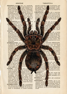 Tarantula Illustration on Vintage Dictionary Page