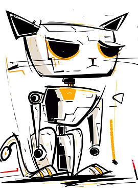 Stylized Robotic Cat Illustration