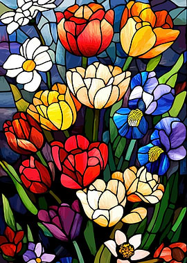 Stained Glass Floral Garden Art