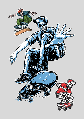 Skateboarding Skeleton Trio Illustration