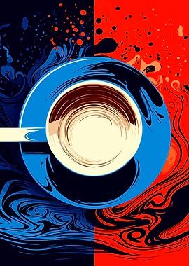 Abstract Coffee Cup Dual Color Art