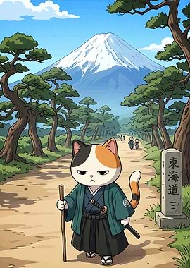 Calico Cat Samurai on Tokaido Road