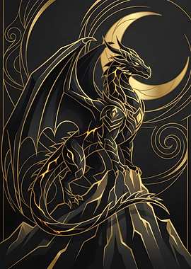 Golden Black Dragon on Mountain
