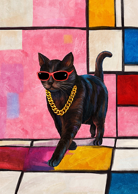 Cool Black Cat with Gold Chain