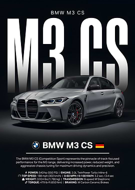 BMW M3 CS Performance Poster