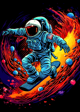 Astronaut Snowboarding Through Cosmic Space