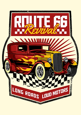 Route 66 Revival Hot Rod Poster