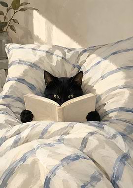 Black Cat Reading a Book