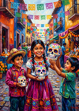 Children Celebrating Dia de los Muertos
