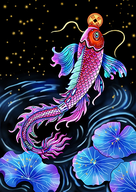 Cybernetic Koi Fish with Lucky Coin