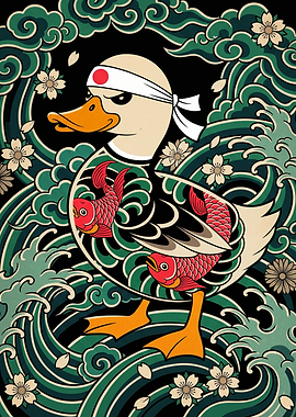 Japanese Style Tattoo Duck Illustration