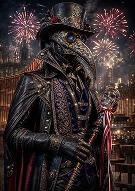 Steampunk Plague Doctor with Fireworks