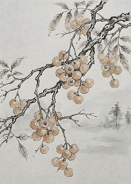 Traditional Ink Wash Painting of Longan