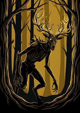 Eerie Wendigo Forest Creature Illustration
