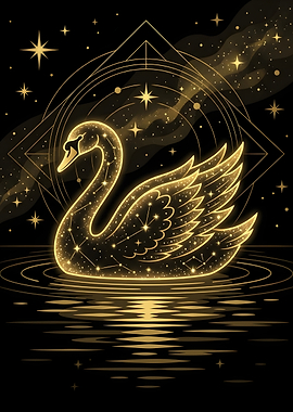 Celestial Golden Swan Constellation Art