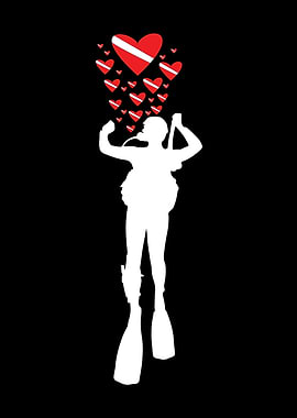 Scuba Diver Heart Bubbles Graphic