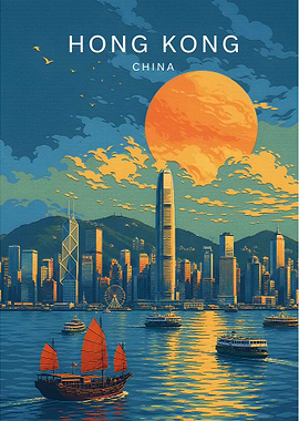 Vintage Style Hong Kong Travel Poster