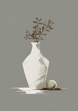 Minimalist White Vase with Foliage