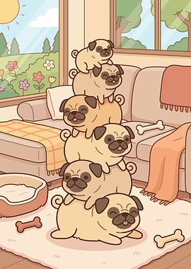 Funny Stack of Pugs
