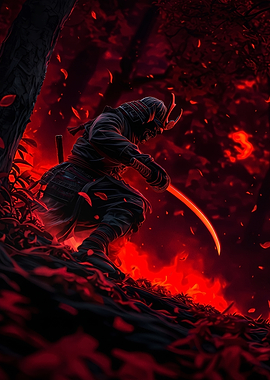 Samurai Warrior in Red Forest
