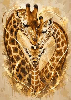 Giraffe Family Heart Portrait