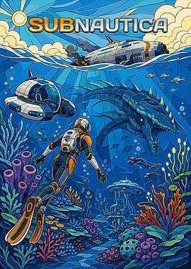 Subnautica Underwater Exploration Pixel Art Poster