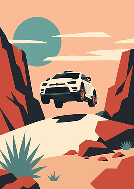 Rally Car Jumping in Desert